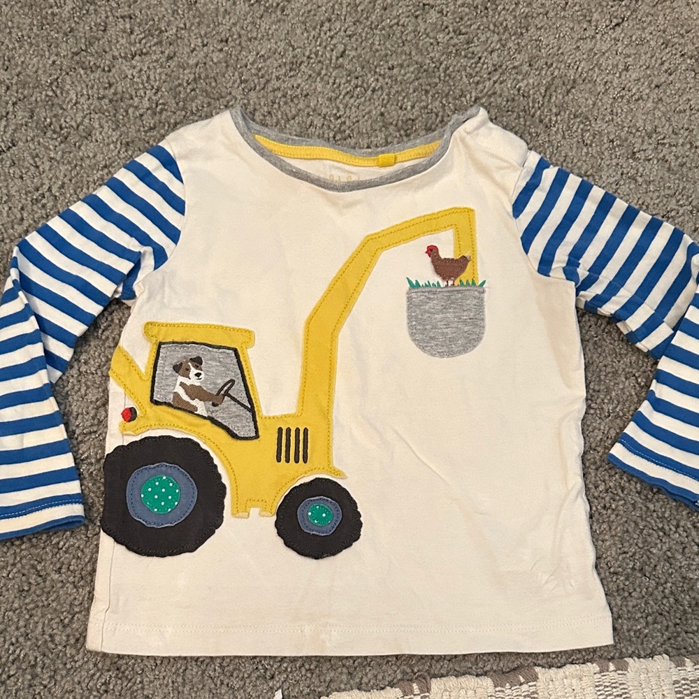 Baby Boden Yellow Excavator Long Sleeve Tee